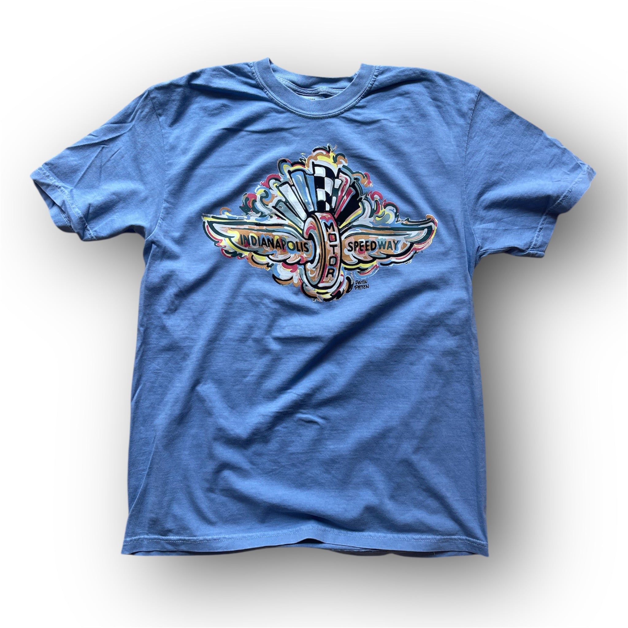 Indianapolis Motor Speedway Wing and Wheel Comfort Washed Cotton Tee by Justin Patten (3 Colors)