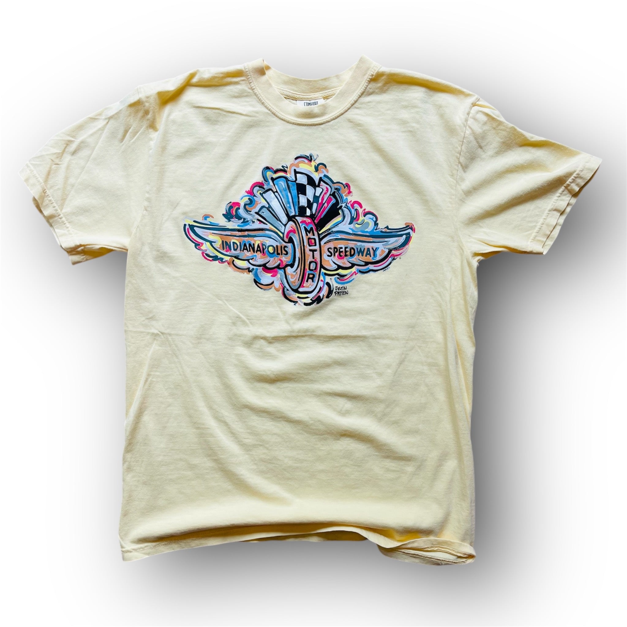 Indianapolis Motor Speedway Wing and Wheel Comfort Washed Cotton Tee by Justin Patten (3 Colors)