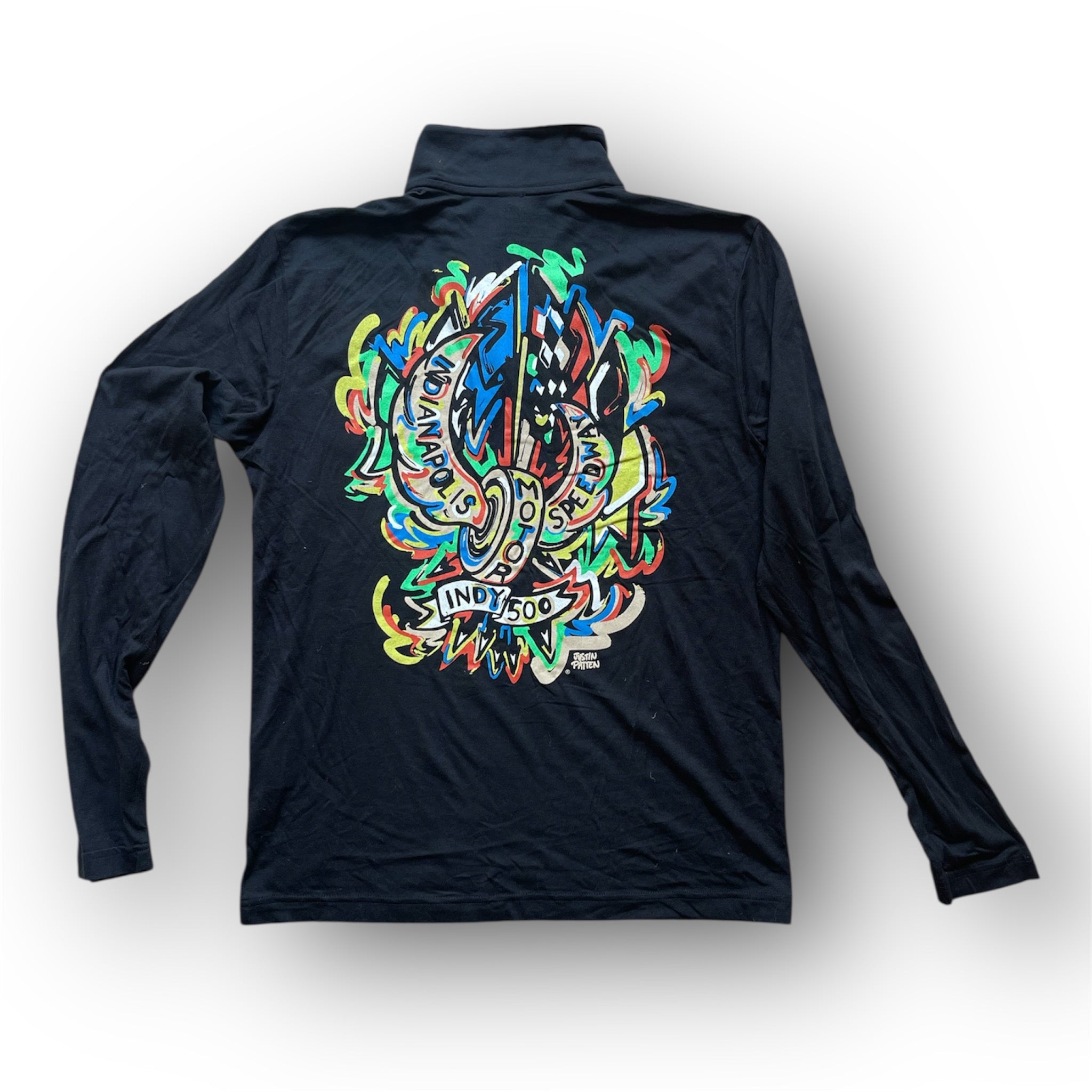 Indianapolis Motor Speedway Motion Wing and Wheel Long Sleeve 1/4 Zip by Justin Patten (New 2025 Design)(Black)