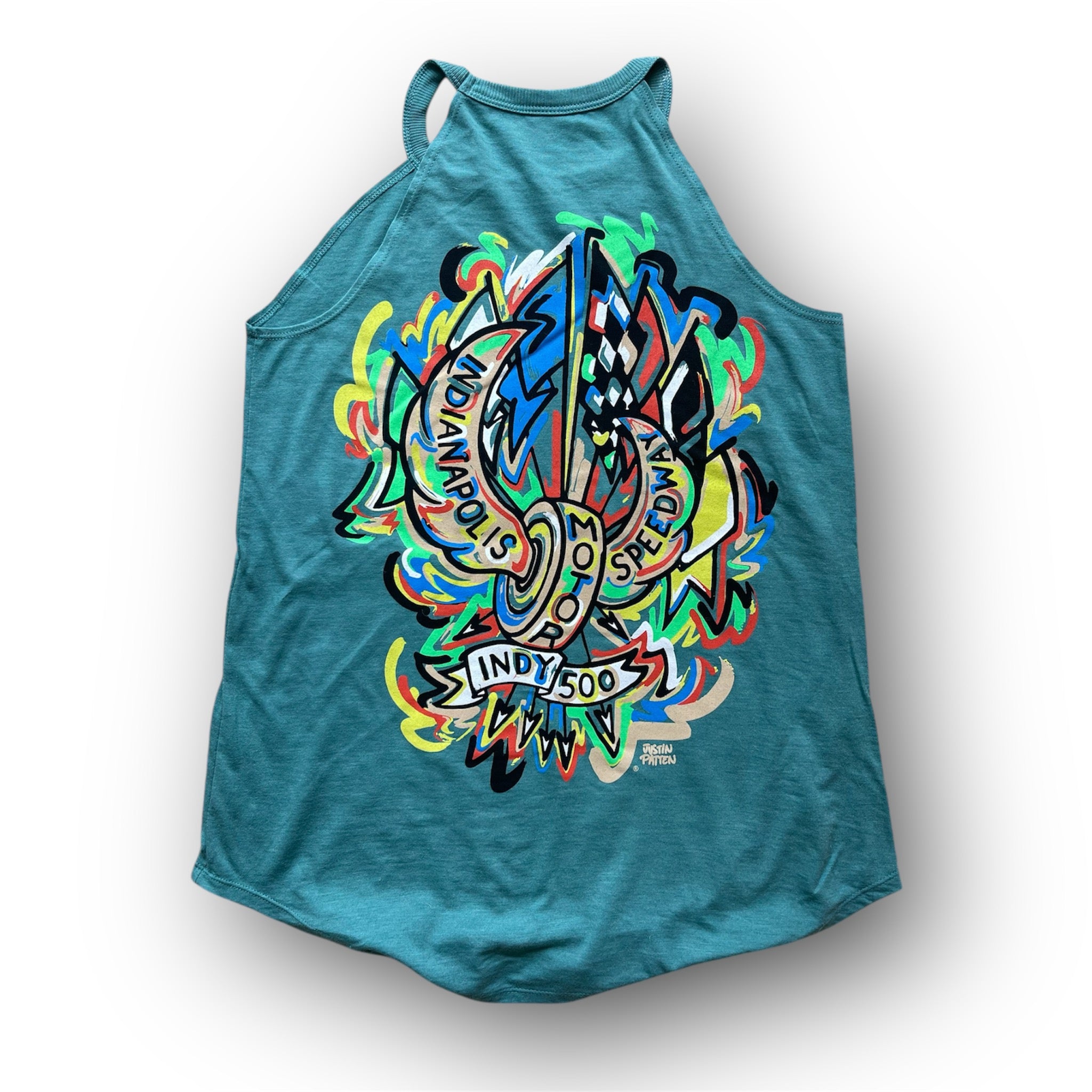 Indianapolis Motor Speedway Motion Wing and Wheel Women's Tank by Justin Patten (New 2025 Design) (Heathered Eucalyptus)