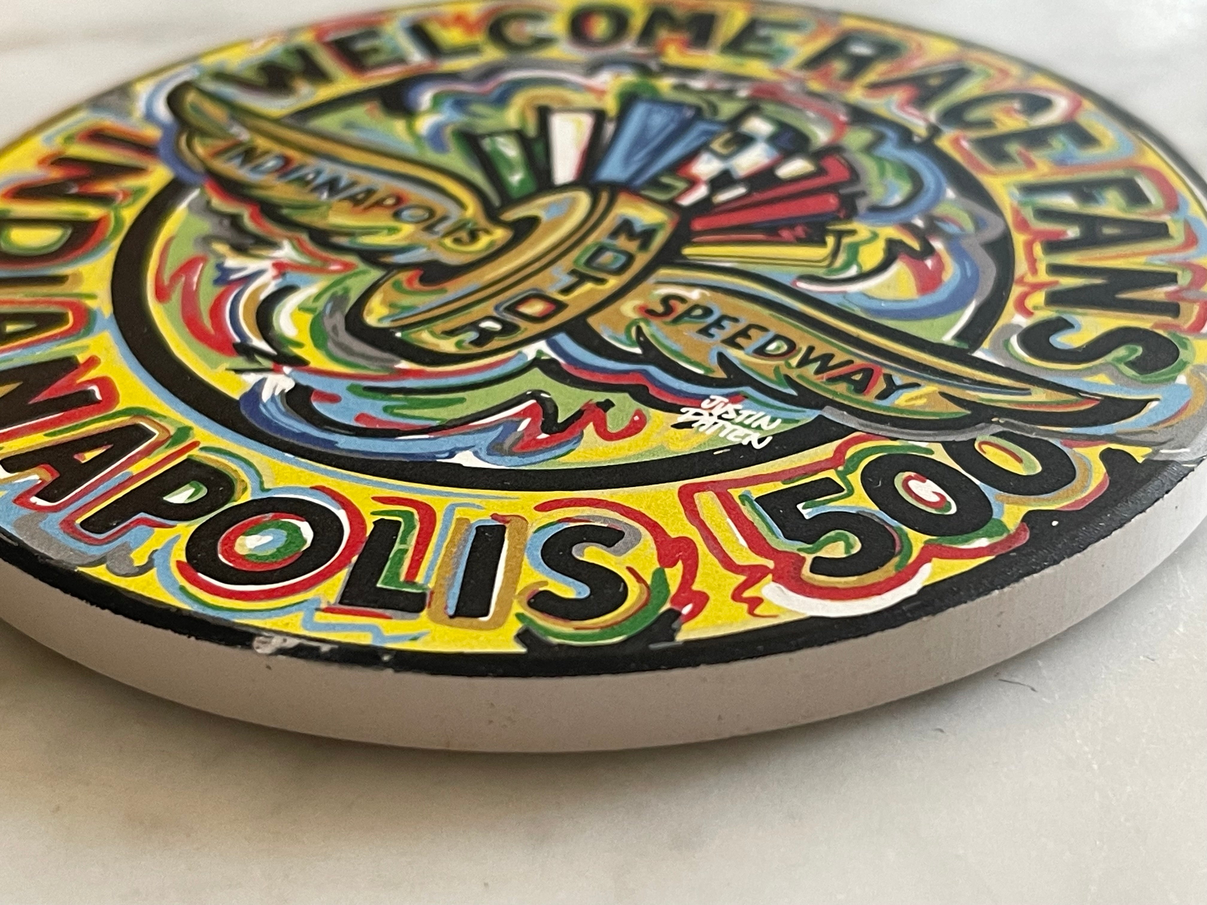 Indianapolis Motor Speedway Welcome Race Fans Stone Coaster by Justin Patten