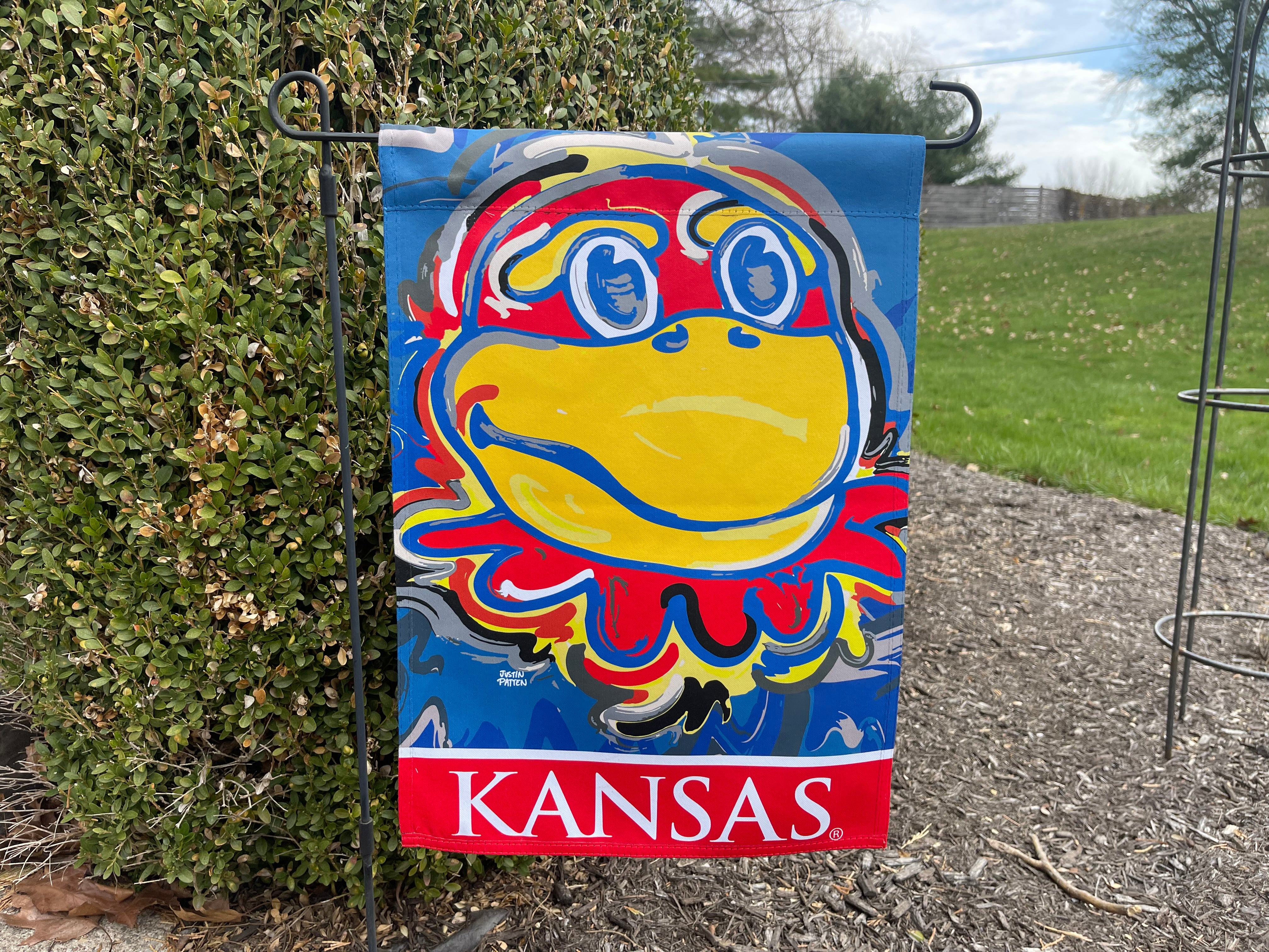 University of Kansas Mascot Garden Flag 12" x 18" by Justin Patten