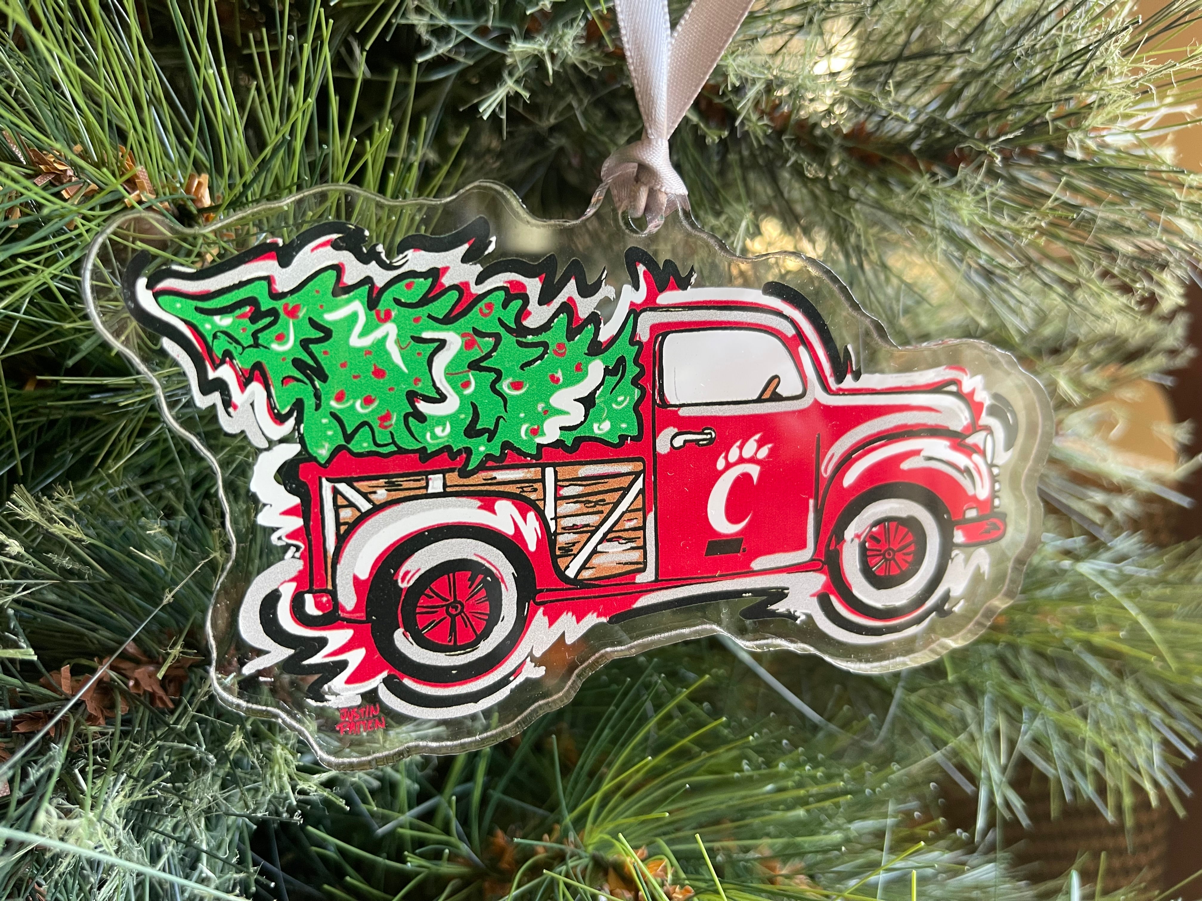 University of Cincinnati Christmas Tree Truck Ornament by Justin Patten