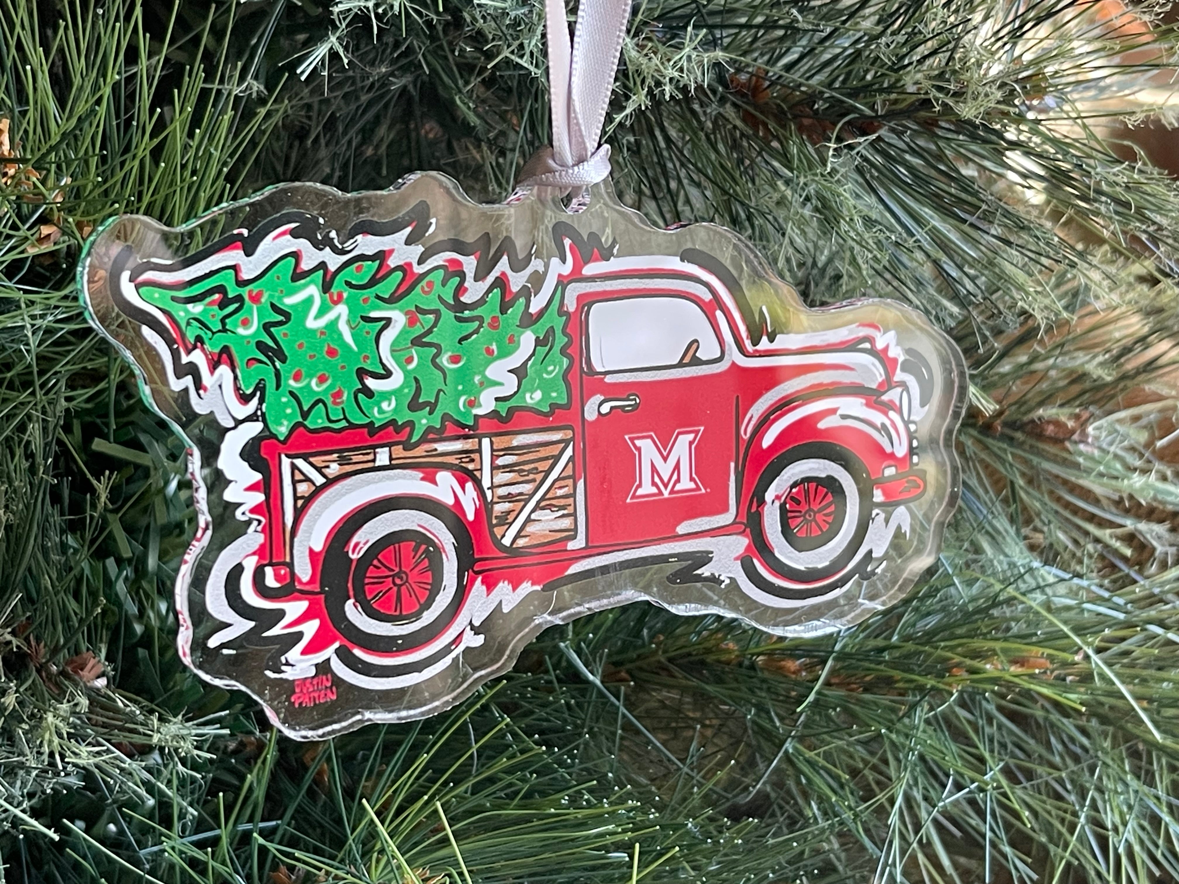 Miami University Ohio Christmas Tree Truck Ornament by Justin Patten