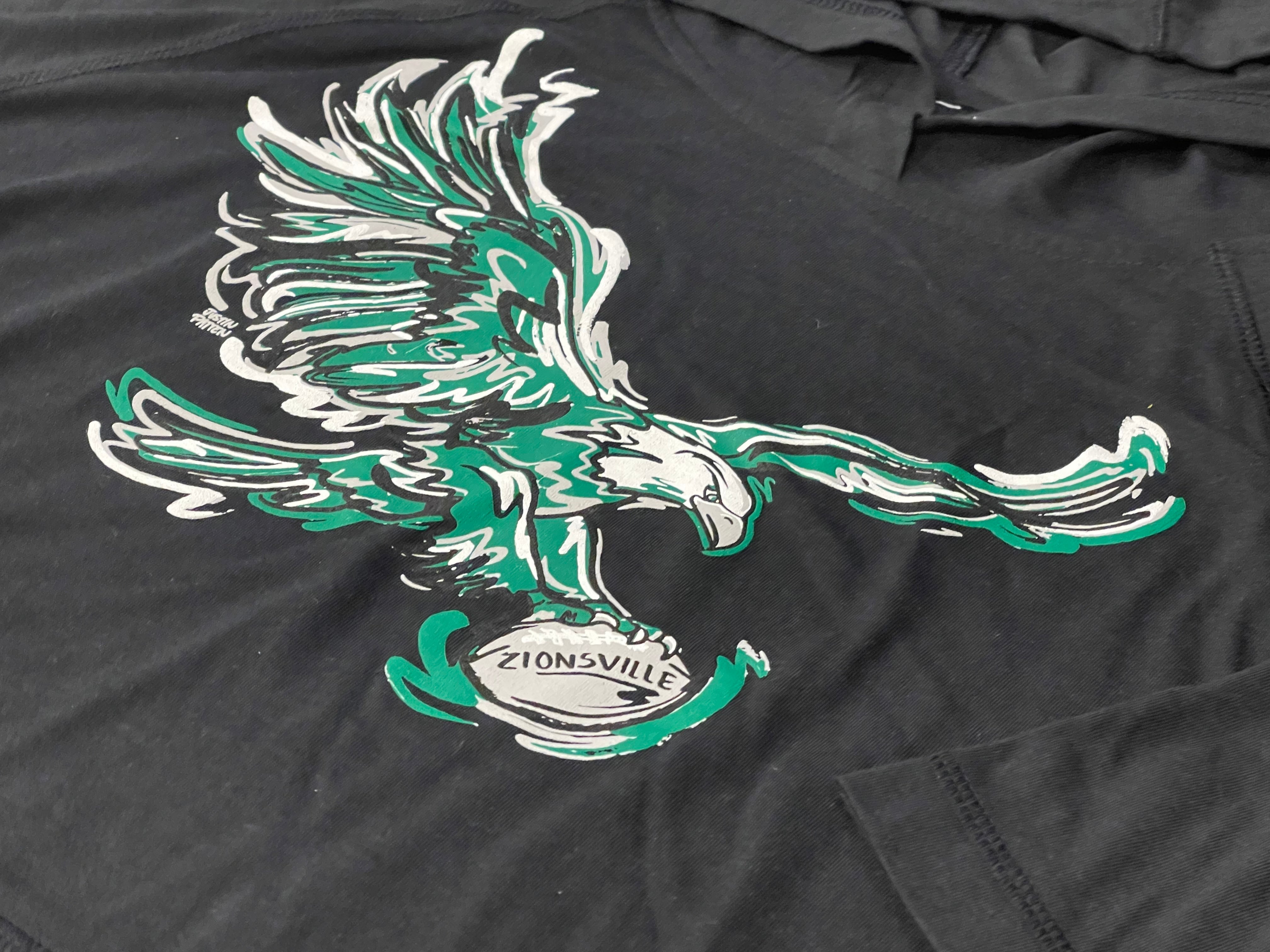 Zionsville Eagle Football Unisex Short Sleeve Hooded Tee by Justin Patten (Last Few)