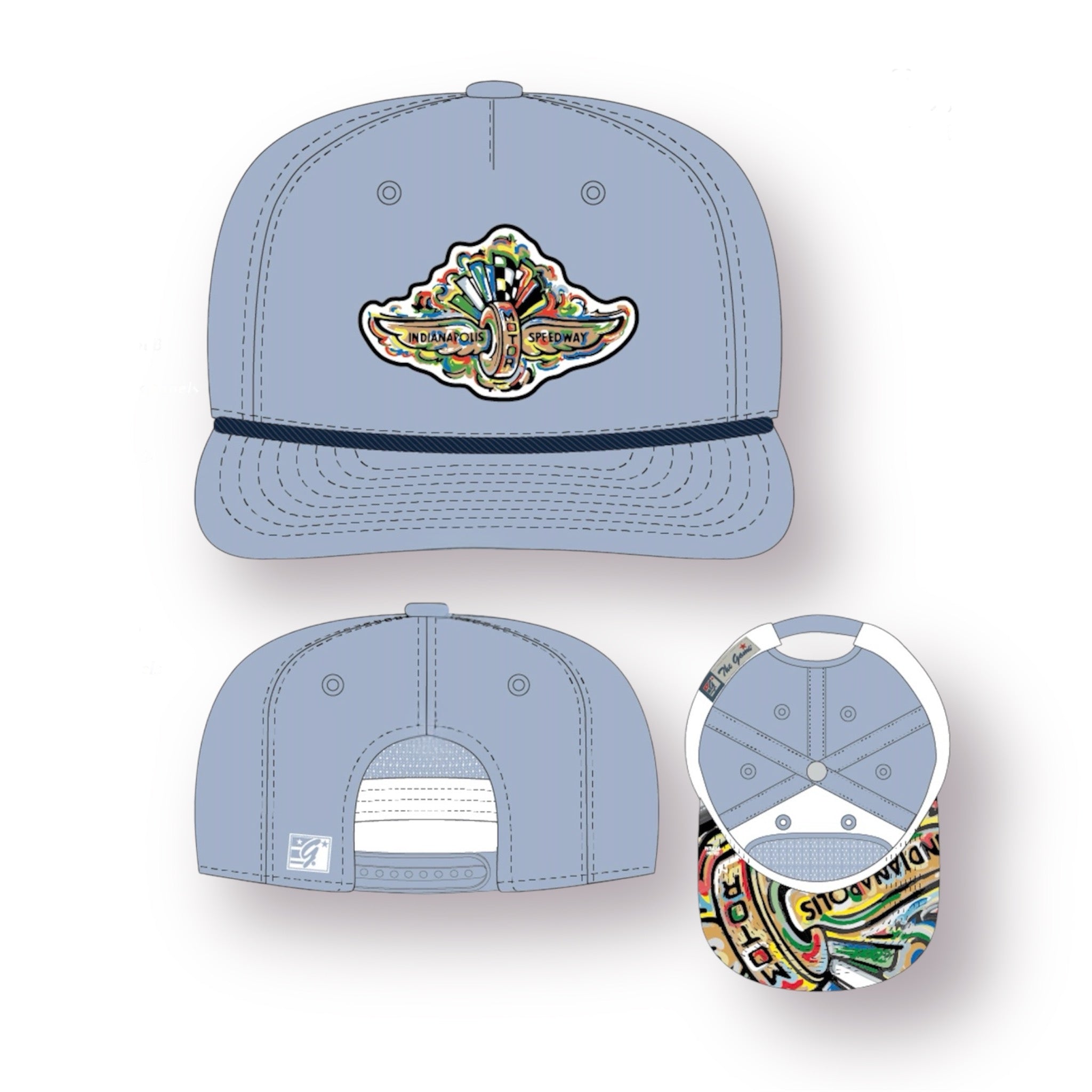 Indianapolis Motor Speedway Wing and Wheel Rope Hat by Justin Patten (Light Blue)