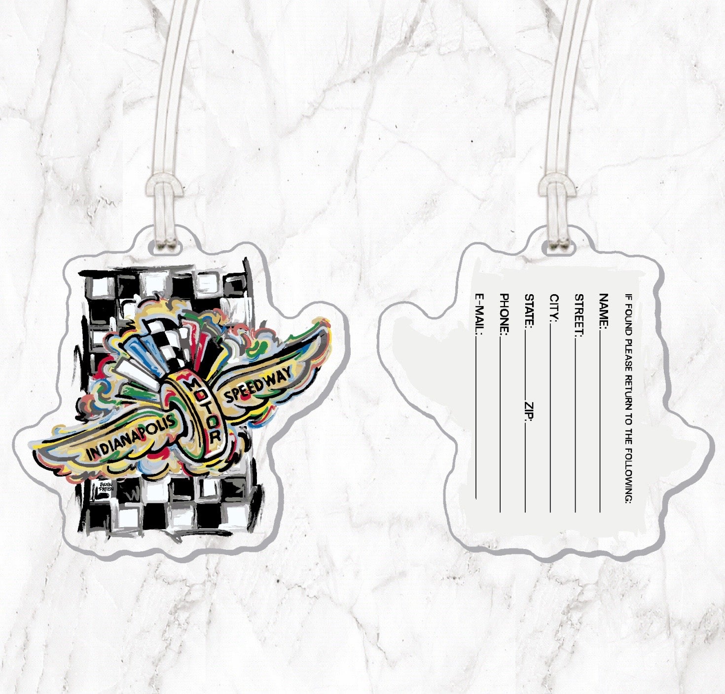 Indianapolis Motor Speedway Wing and Wheel Bag Tag by Justin Patten