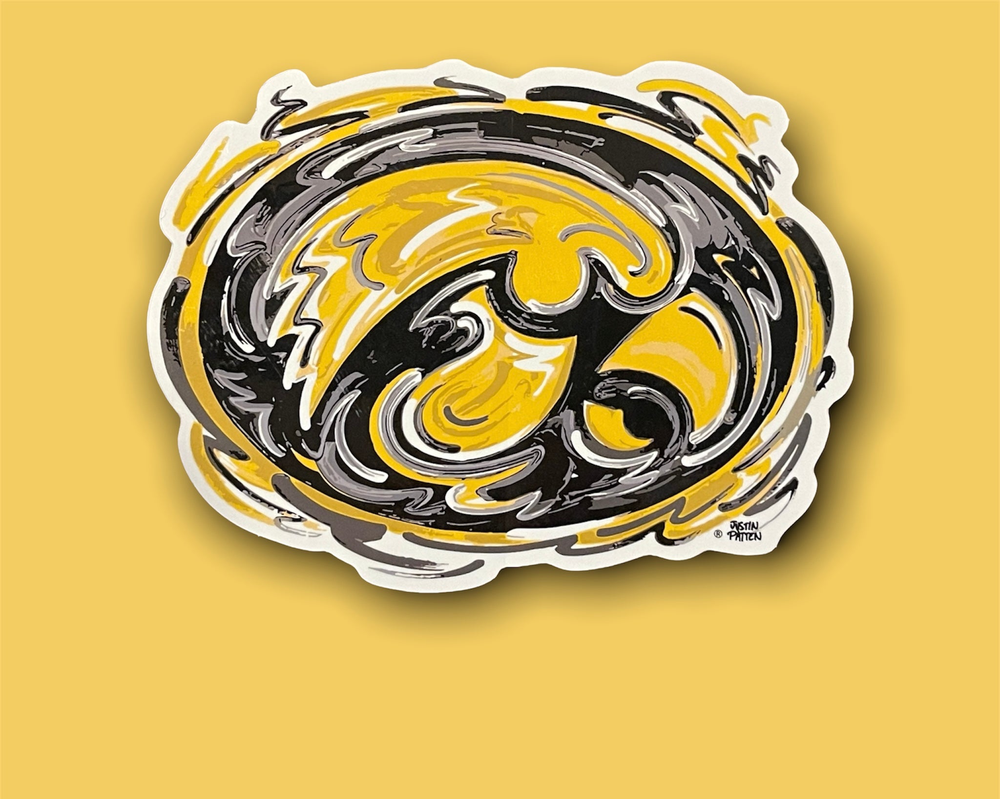 University of Iowa, Tiger Hawk, Vinyl Sticker, 6"x4", by Justin Patten