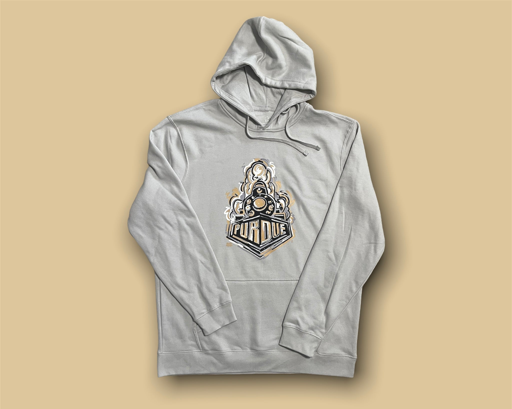 Purdue Boilermaker Special Unisex Fleece Hoodie by Justin Patten (Vintage White/ Grey)(Last Ones)