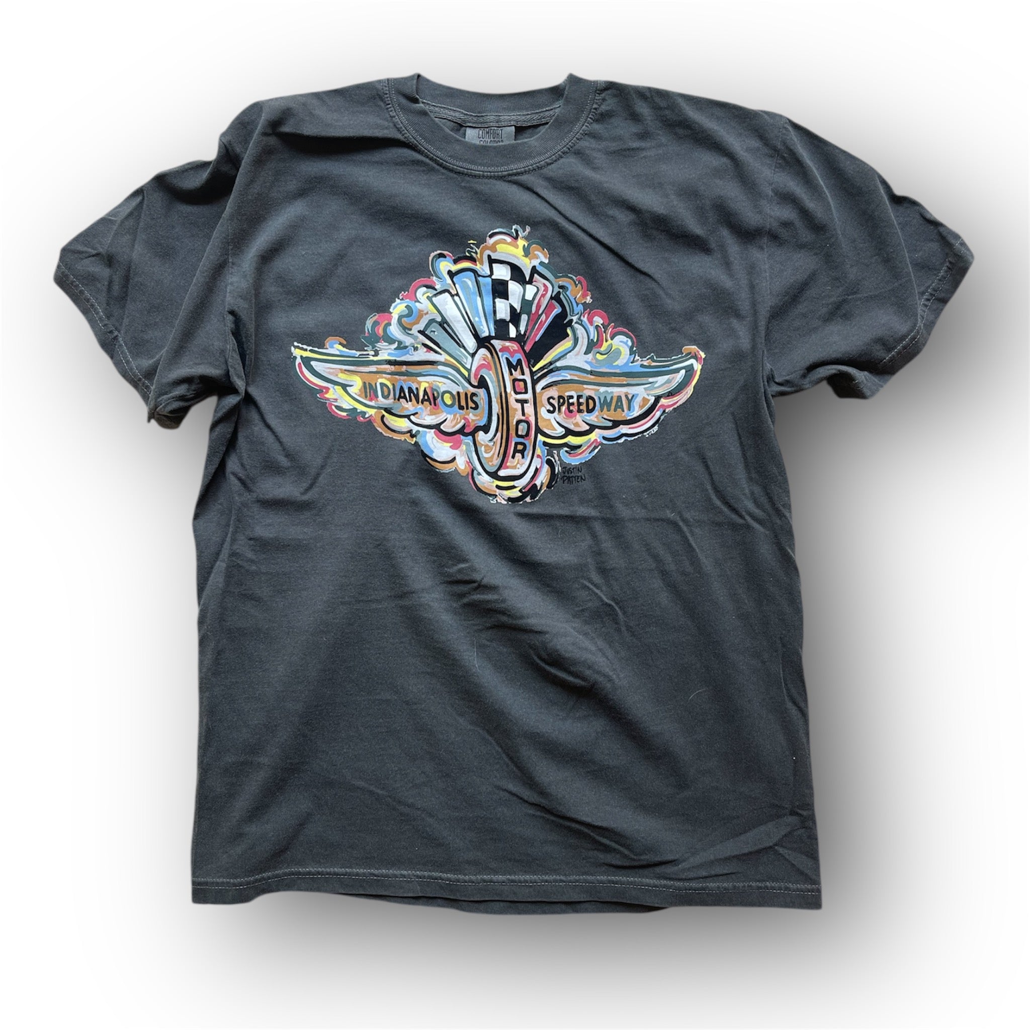 Indianapolis Motor Speedway Wing and Wheel Comfort Washed Cotton Tee by Justin Patten (3 Colors)