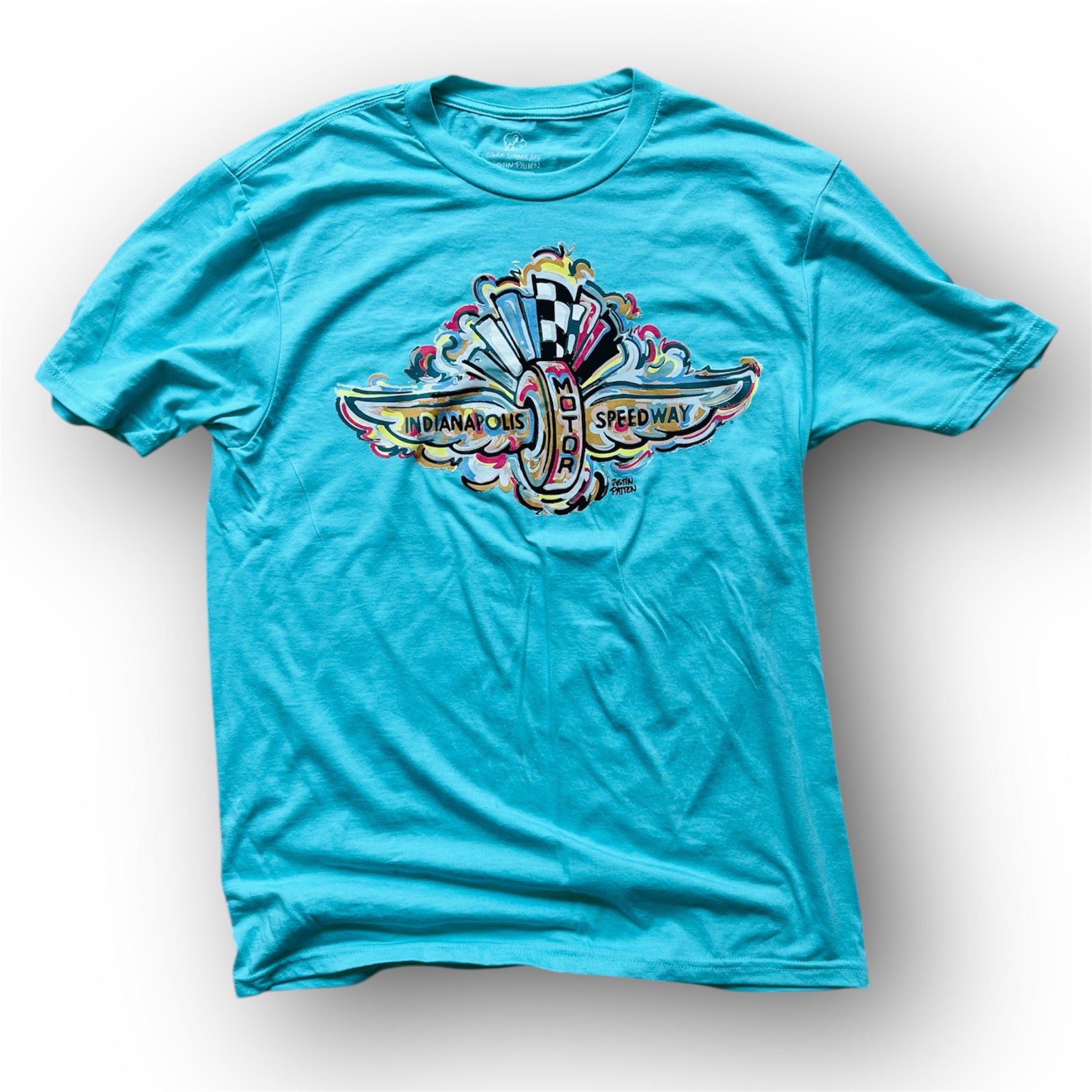 Indianapolis Motor Speedway Wing and Wheel Tee by Justin Patten (Aqua Heather)