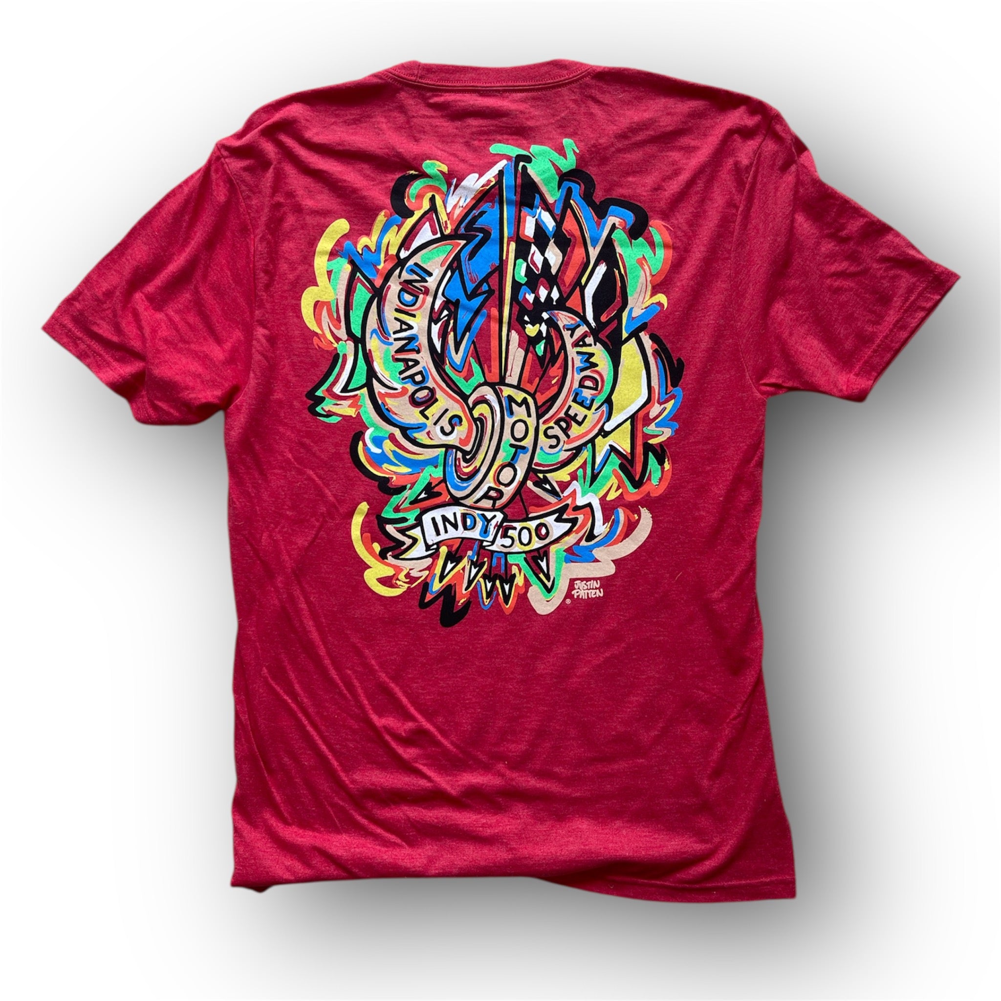 Indianapolis Motor Speedway Motion Wing and Wheel Tee by Justin Patten (New 2025 Design)(Red Heather)