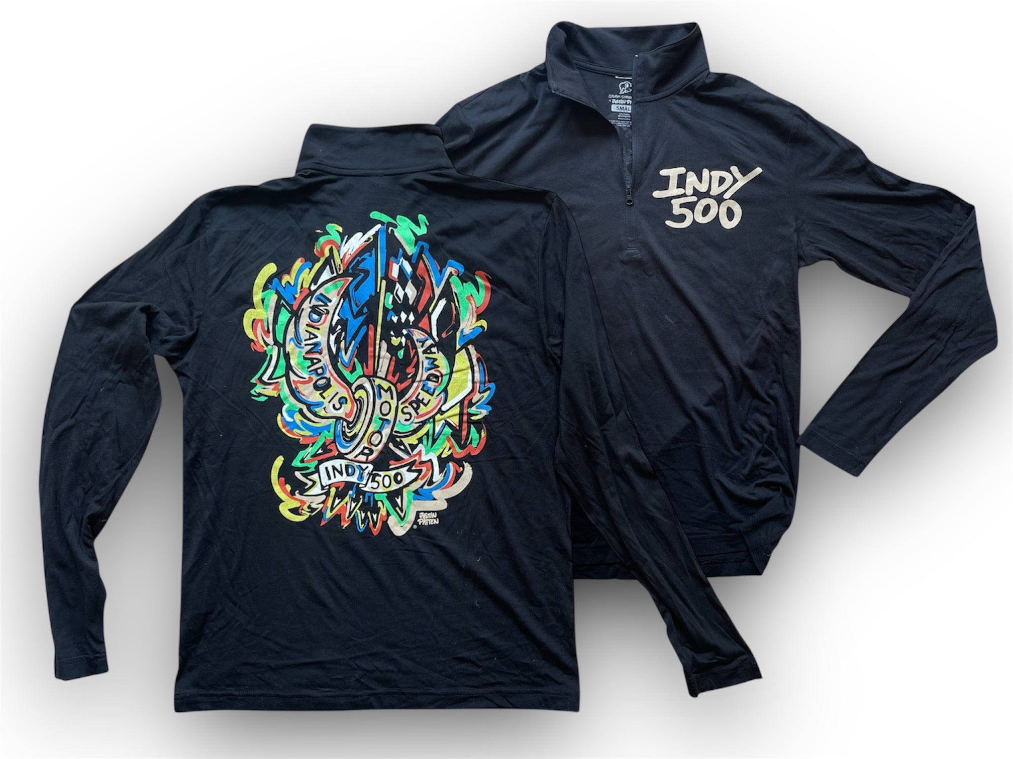 Indianapolis Motor Speedway Motion Wing and Wheel Long Sleeve 1/4 Zip by Justin Patten (New 2025 Design)(Black)