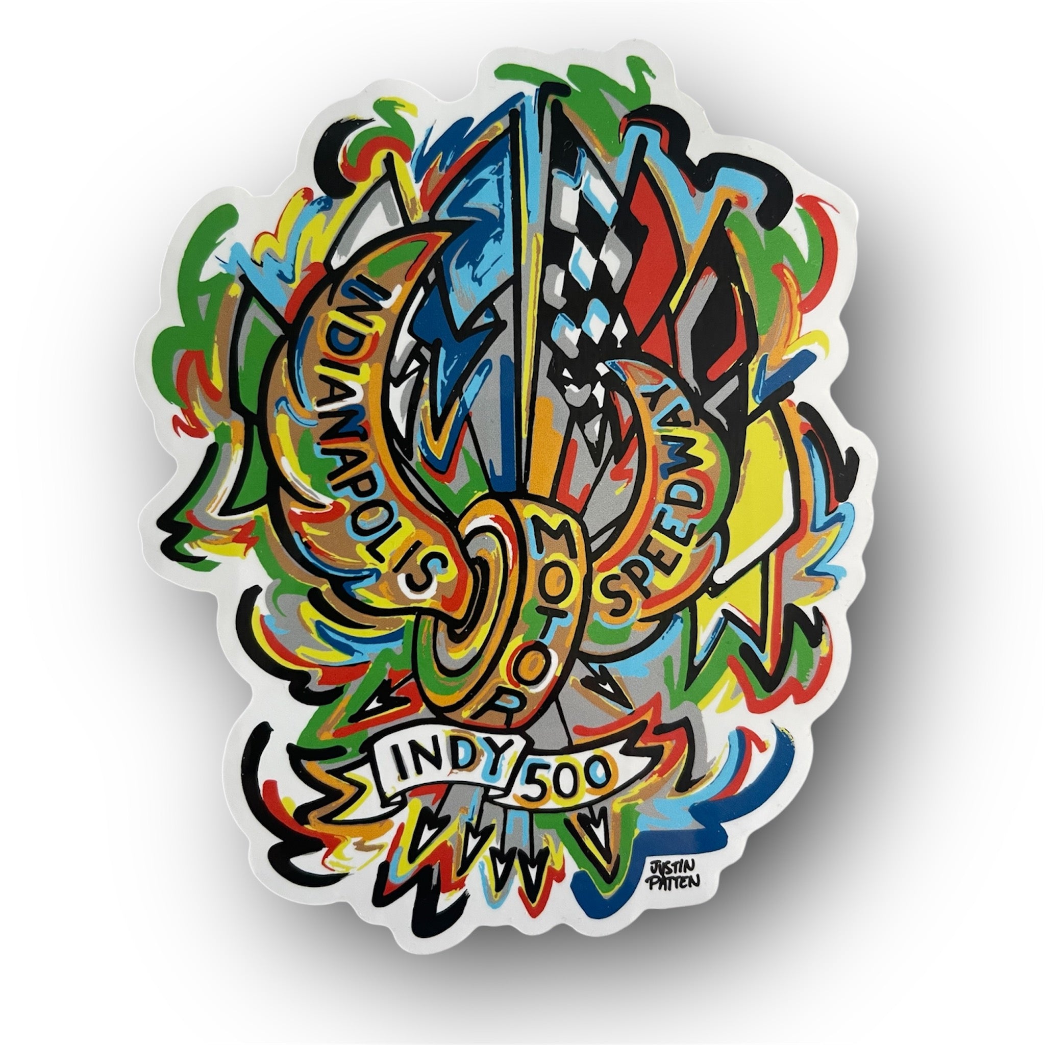 Indianapolis Motor Speedway Motion Wing and Wheel Vinyl Sticker by Justin Patten