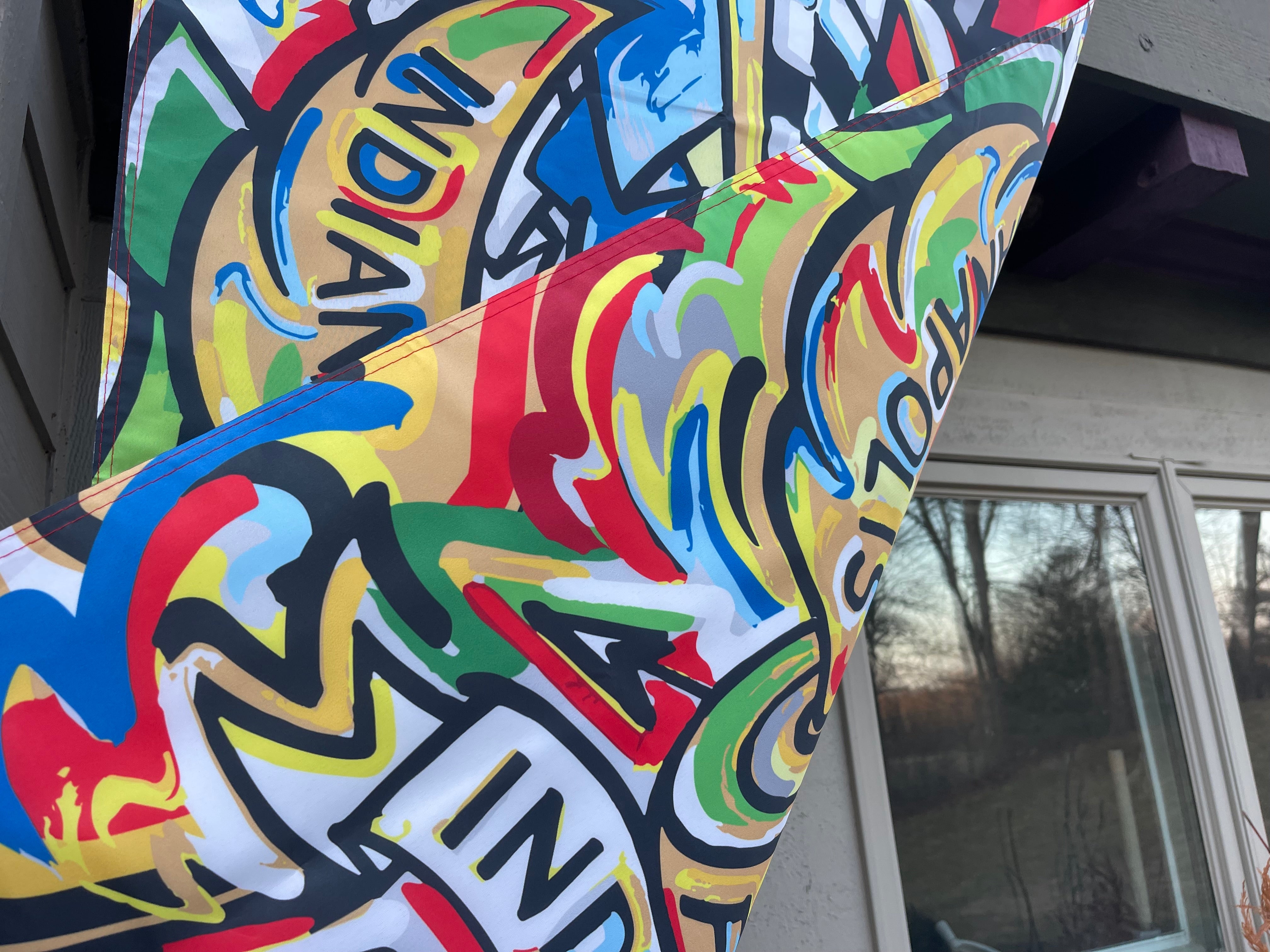 Indianapolis Motor Speedway Motion Wing and Wheel House Flag  by Justin Patten (New 2025 Design)(29"x43")