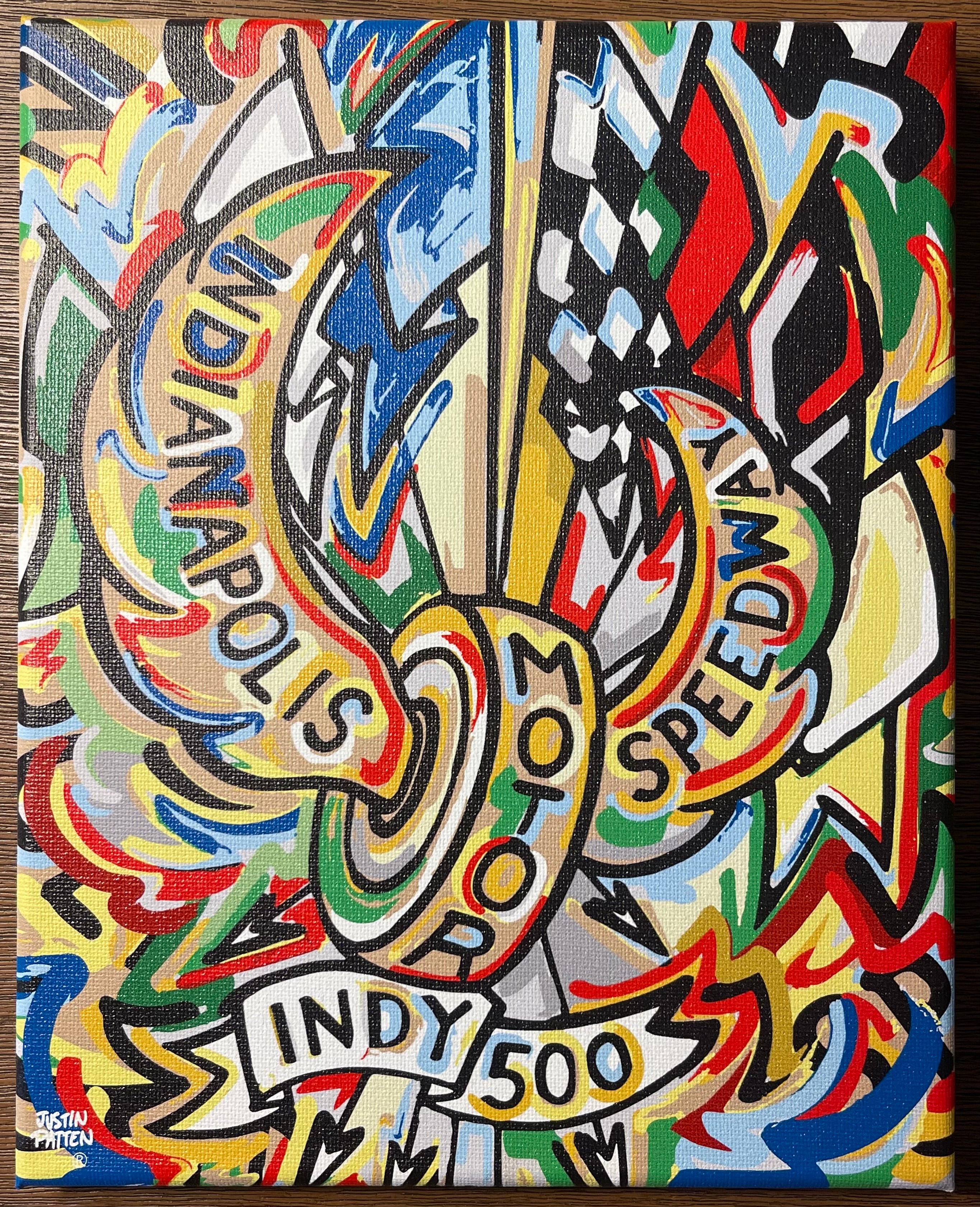 Indianapolis Motor Speedway 16"x20" Motion Wing and Wheel Wrapped Canvas Print by Justin Patten (New 2025 Design)