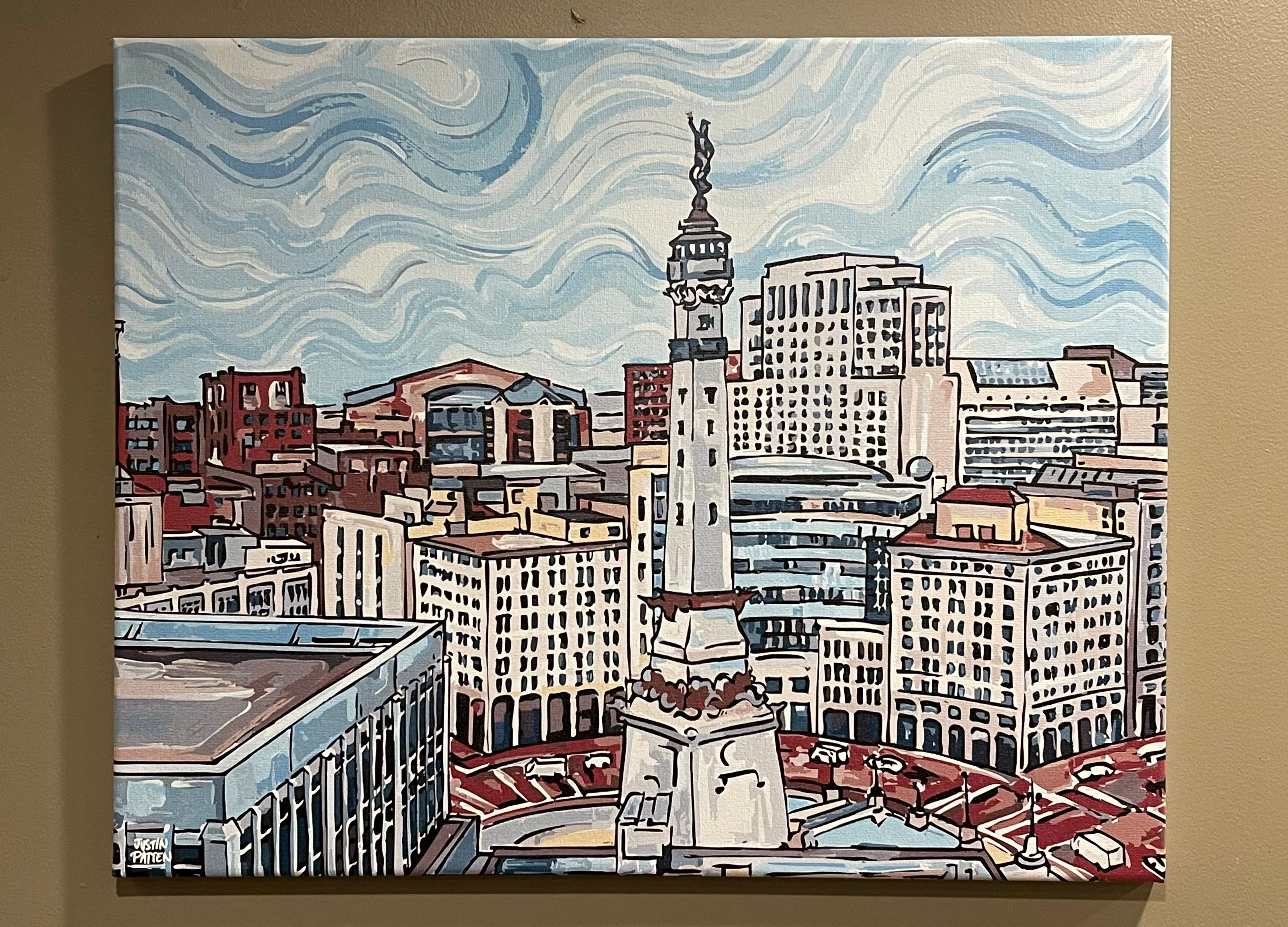 Indianapolis "The Circle" Skyline  20"x16" Wrapped Canvas Print by Justin Patten