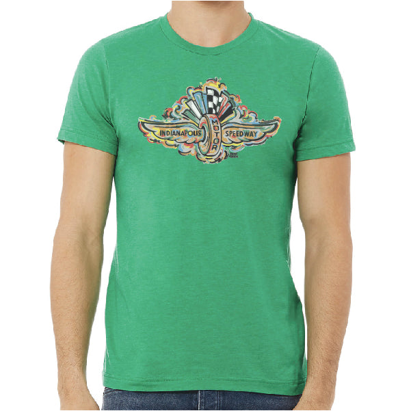 Indianapolis Motor Speedway Wing and Wheel Tee by Justin Patten (Kelly Green Heather)
