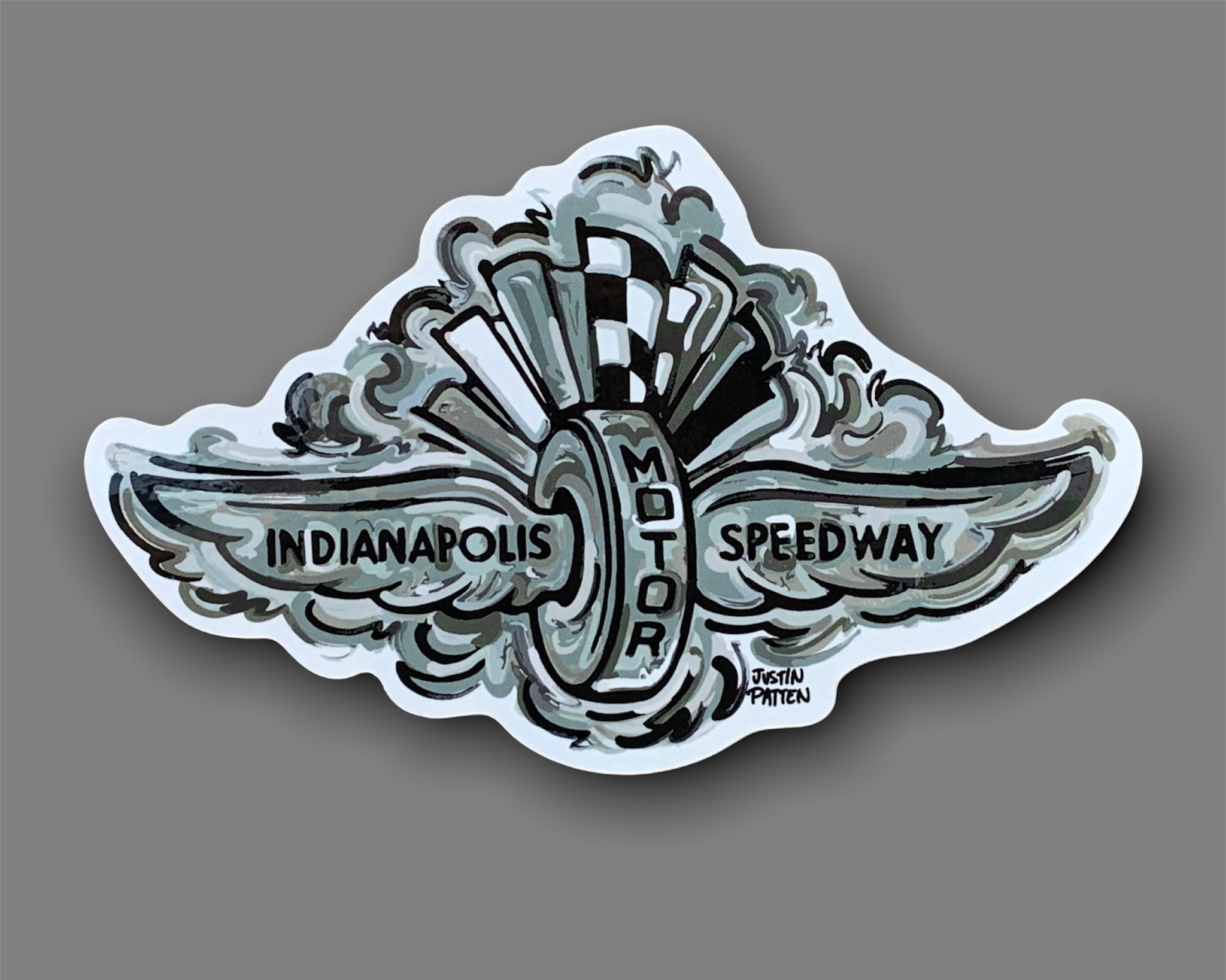 Indianapolis Motor Speedway Wing and Wheel Vinyl "Smoke" Sticker by Justin Patten