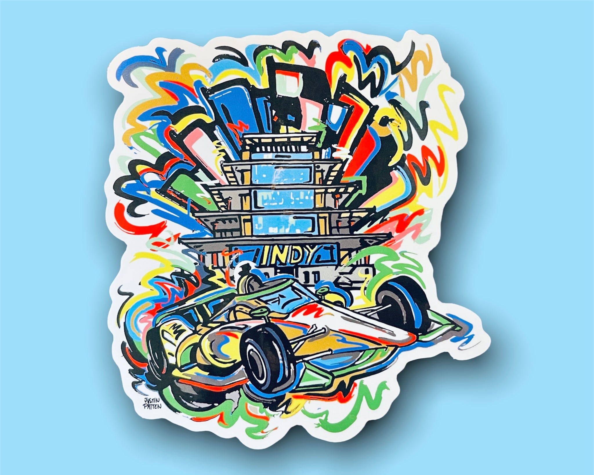 Indianapolis Motor Speedway Pagoda Car Vinyl Sticker by Justin Patten