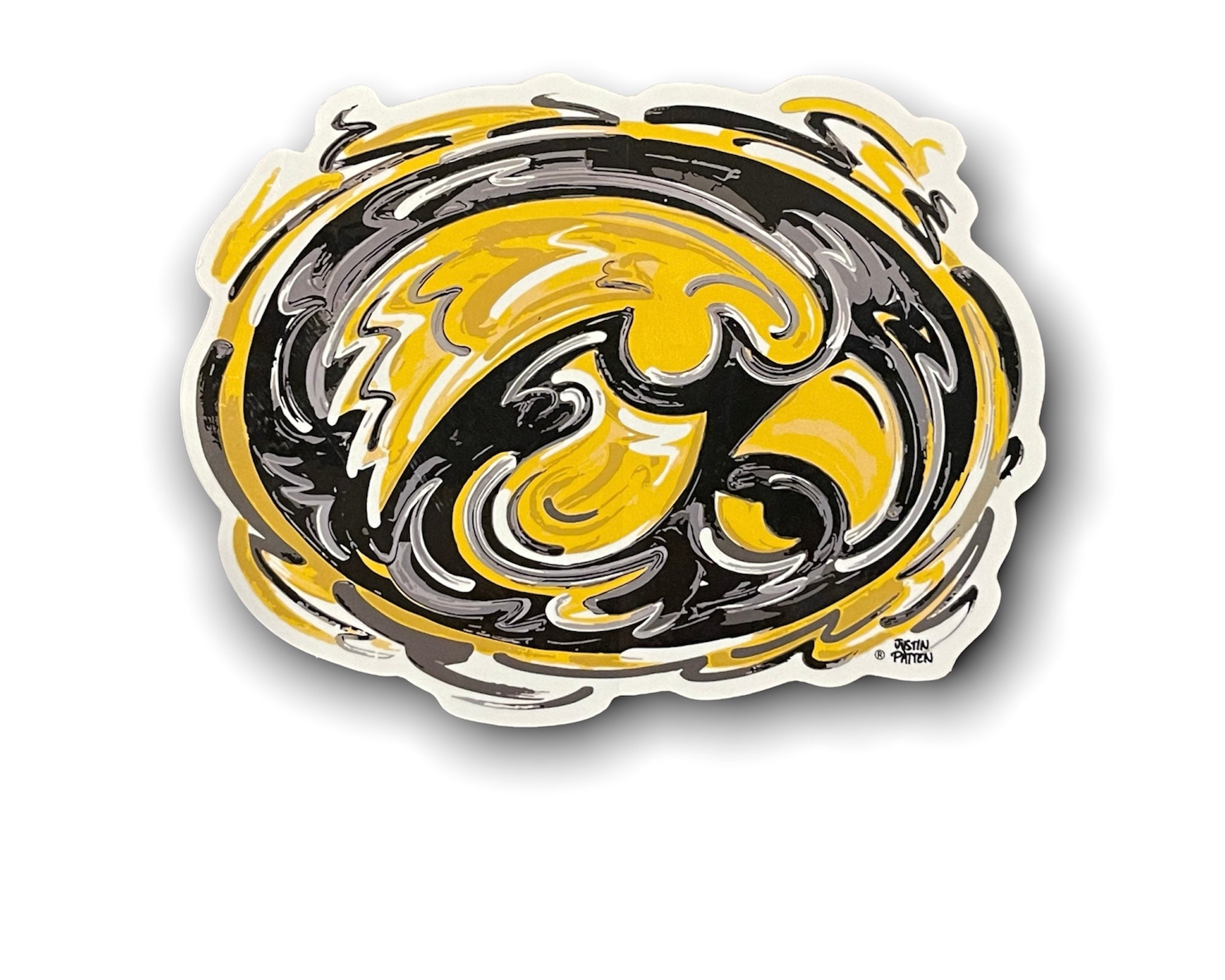 University of Iowa, Tiger Hawk, Vinyl Sticker, 6"x4", by Justin Patten