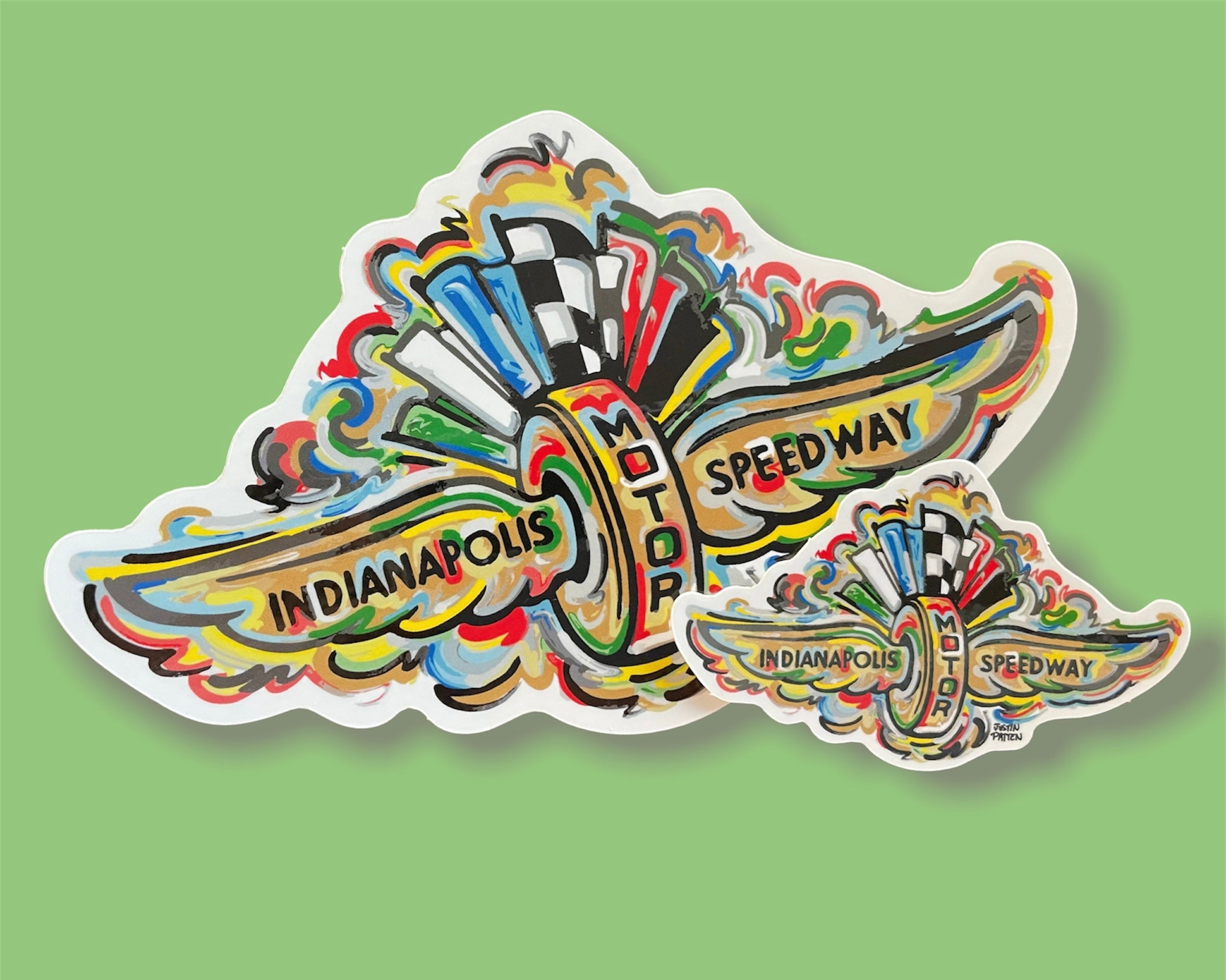 Indianapolis Motor Speedway Wing and Wheel Mini Vinyl Sticker by Justin Patten